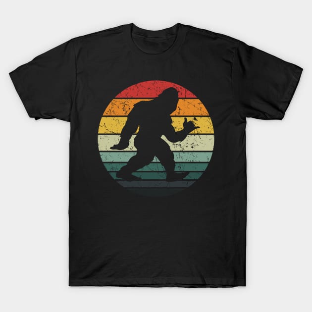 Bigfoot Hang Loose Sasquatch Yeti Retro Sunset T-Shirt by hobrath